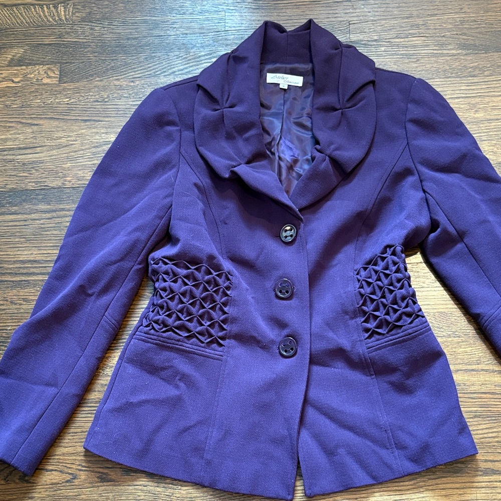 Atelier Sona Deep Purple Blazer with Textured Accents